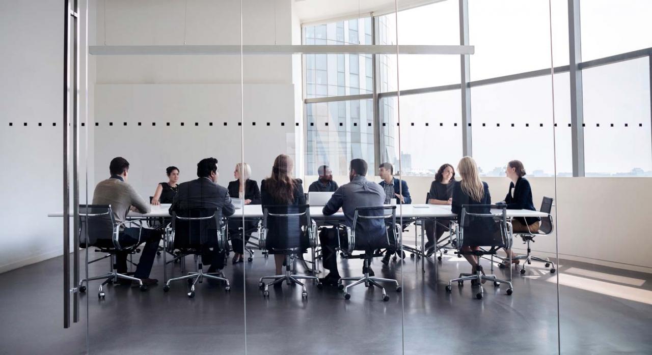 Requisitos para la impugnación de acuerdos sociales. Imagen de colegas en reunión de negocios en sala de conferencias