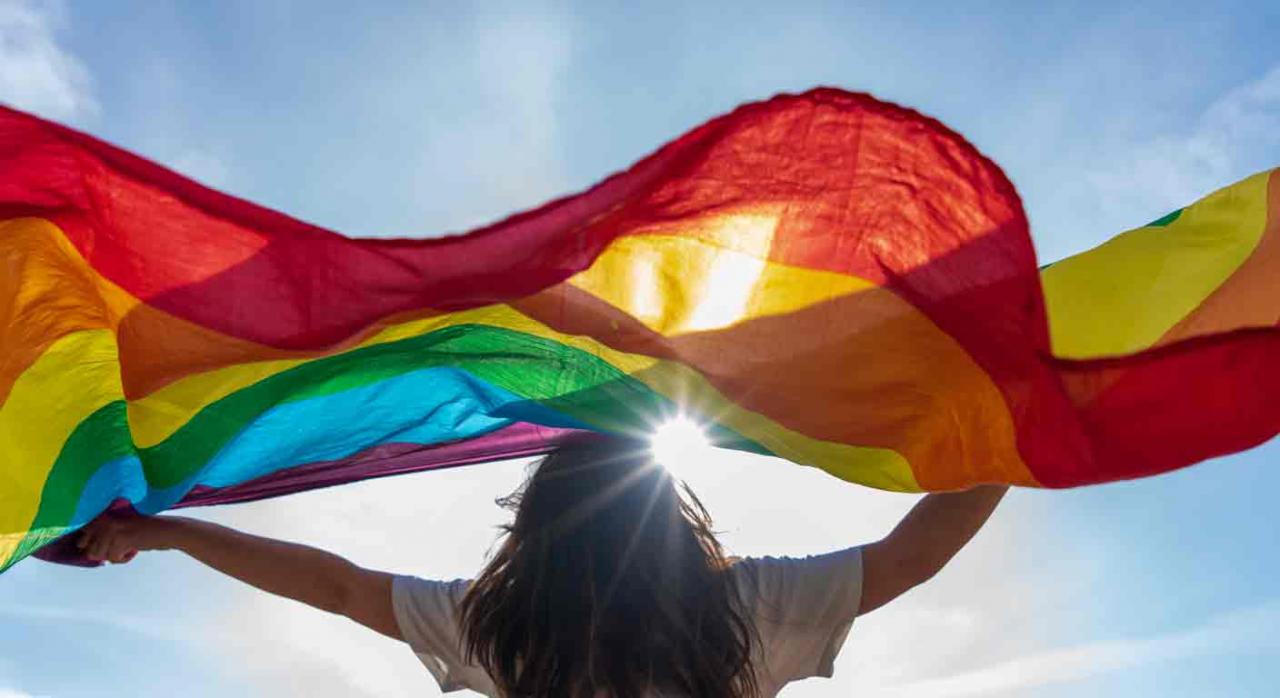 Joven ondea la bandera LGTBI